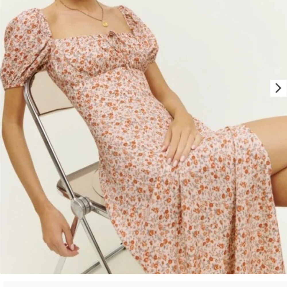 NWT REFORMATION TEYANA SHORT PUFF SLEEVES MIDI DRESS SZ 10 FLORAL FAIRY